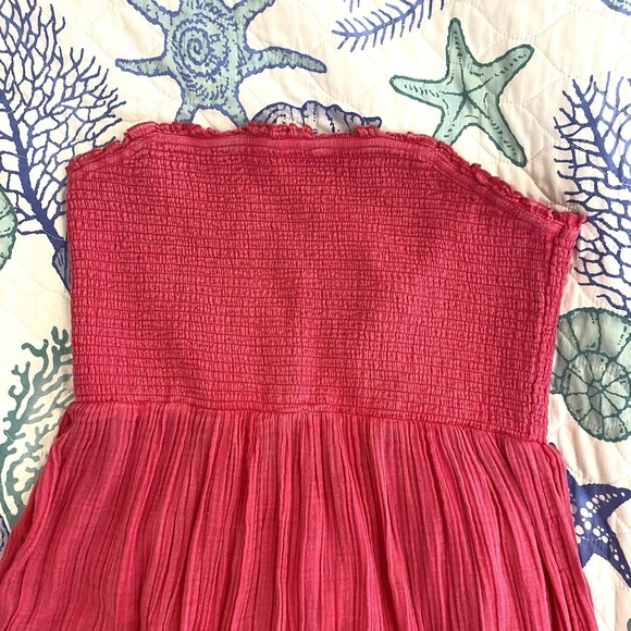 By Anthropologie XL Maxi Dress Smocked Pink Flowy Long Strapless Stretch Tiered - Picture 2 of 5